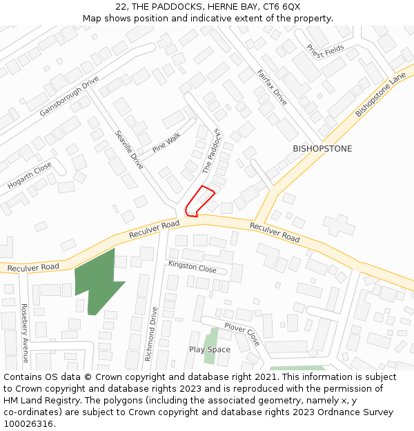 22, THE PADDOCKS, HERNE BAY, CT6 6QX: Location map and indicative extent of plot