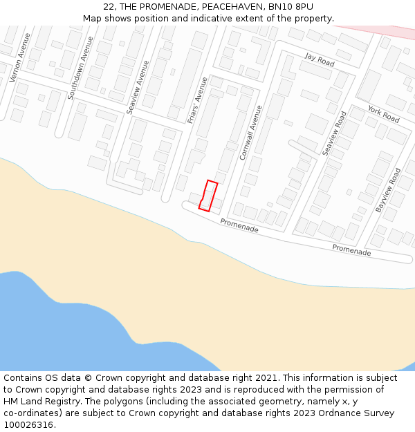 22, THE PROMENADE, PEACEHAVEN, BN10 8PU: Location map and indicative extent of plot