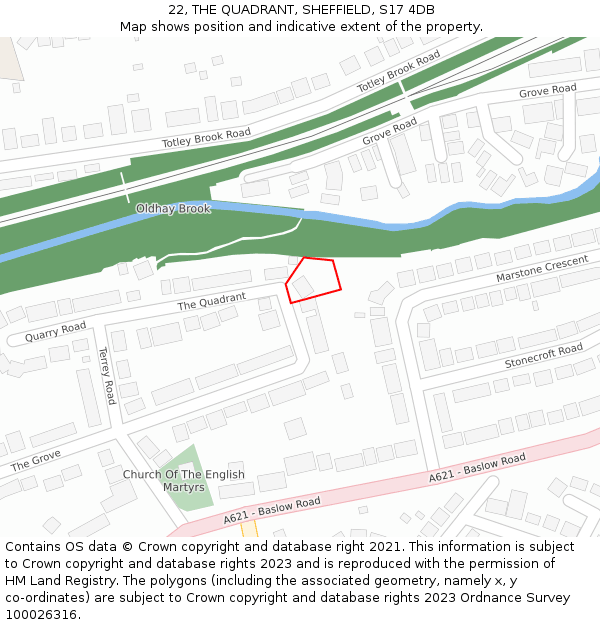 22, THE QUADRANT, SHEFFIELD, S17 4DB: Location map and indicative extent of plot