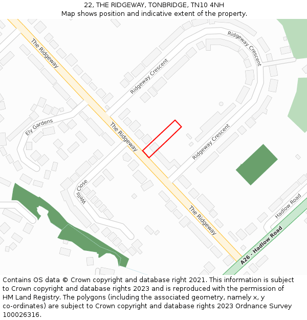 22, THE RIDGEWAY, TONBRIDGE, TN10 4NH: Location map and indicative extent of plot