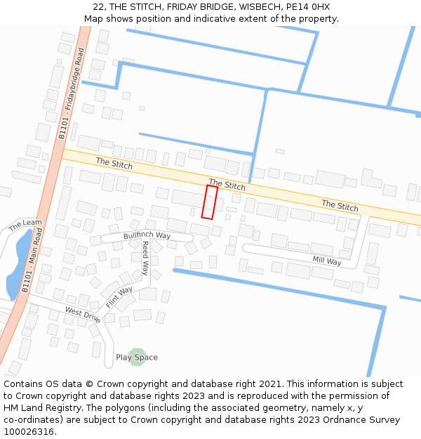 22, THE STITCH, FRIDAY BRIDGE, WISBECH, PE14 0HX: Location map and indicative extent of plot
