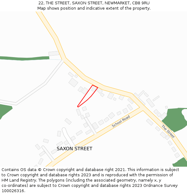 22, THE STREET, SAXON STREET, NEWMARKET, CB8 9RU: Location map and indicative extent of plot