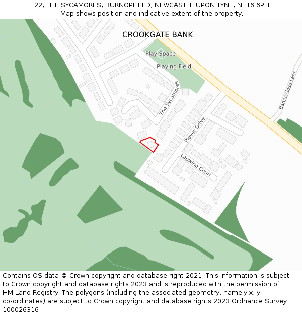 22, THE SYCAMORES, BURNOPFIELD, NEWCASTLE UPON TYNE, NE16 6PH: Location map and indicative extent of plot