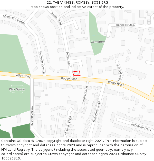 22, THE VIKINGS, ROMSEY, SO51 5RG: Location map and indicative extent of plot