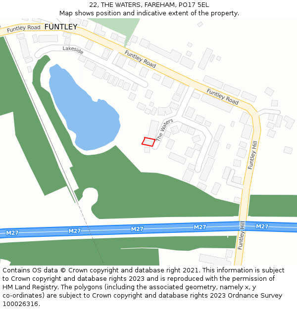 22, THE WATERS, FAREHAM, PO17 5EL: Location map and indicative extent of plot