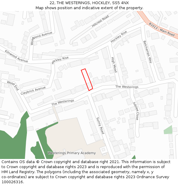 22, THE WESTERINGS, HOCKLEY, SS5 4NX: Location map and indicative extent of plot