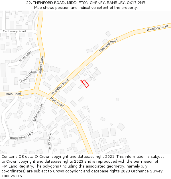 22, THENFORD ROAD, MIDDLETON CHENEY, BANBURY, OX17 2NB: Location map and indicative extent of plot