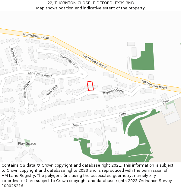 22, THORNTON CLOSE, BIDEFORD, EX39 3ND: Location map and indicative extent of plot