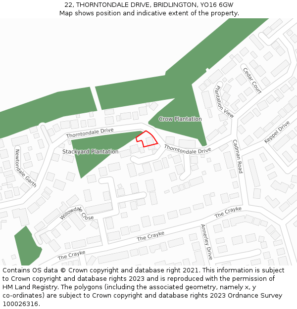 22, THORNTONDALE DRIVE, BRIDLINGTON, YO16 6GW: Location map and indicative extent of plot