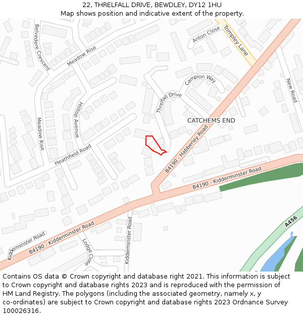 22, THRELFALL DRIVE, BEWDLEY, DY12 1HU: Location map and indicative extent of plot