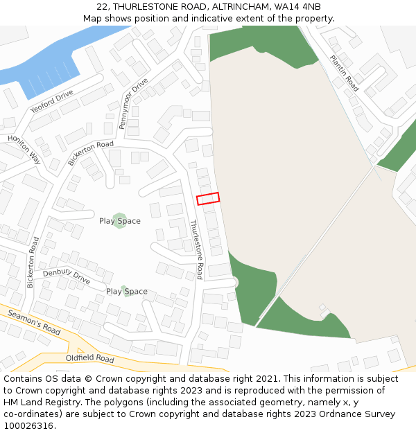 22, THURLESTONE ROAD, ALTRINCHAM, WA14 4NB: Location map and indicative extent of plot