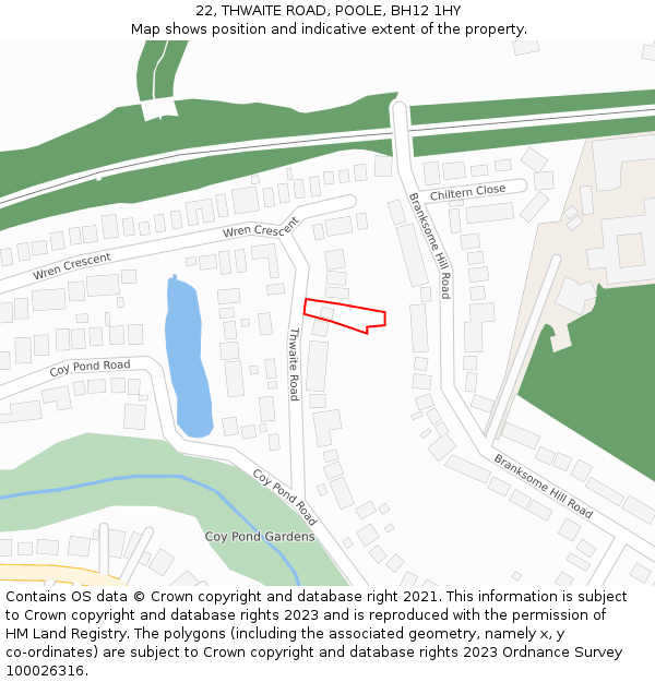 22, THWAITE ROAD, POOLE, BH12 1HY: Location map and indicative extent of plot