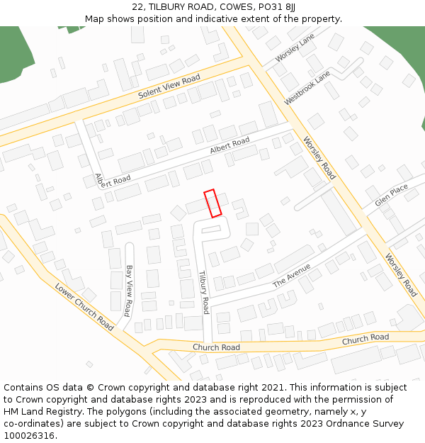 22, TILBURY ROAD, COWES, PO31 8JJ: Location map and indicative extent of plot