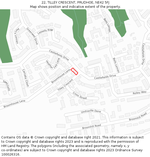 22, TILLEY CRESCENT, PRUDHOE, NE42 5FJ: Location map and indicative extent of plot