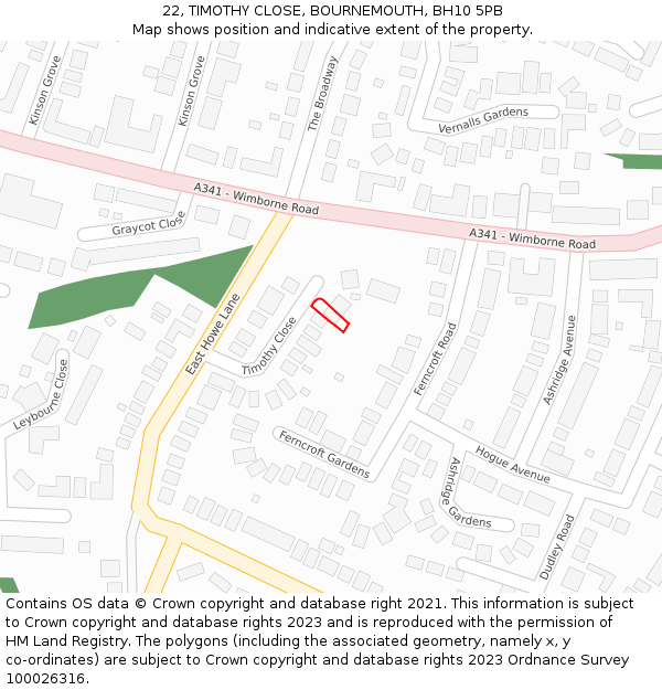 22, TIMOTHY CLOSE, BOURNEMOUTH, BH10 5PB: Location map and indicative extent of plot