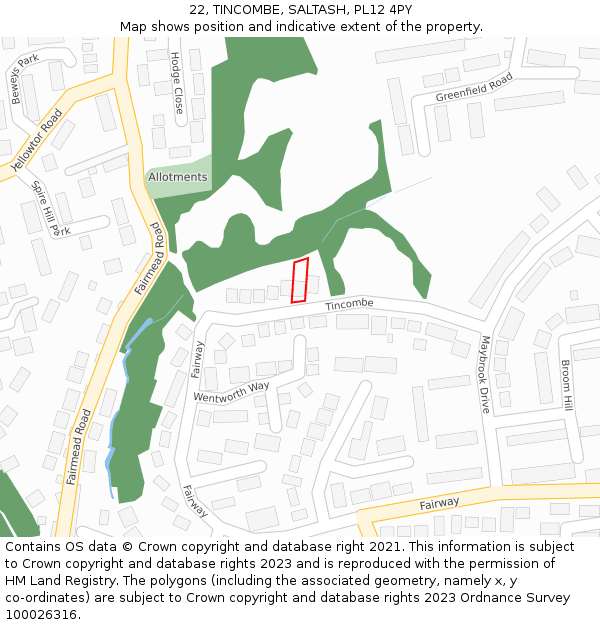 22, TINCOMBE, SALTASH, PL12 4PY: Location map and indicative extent of plot