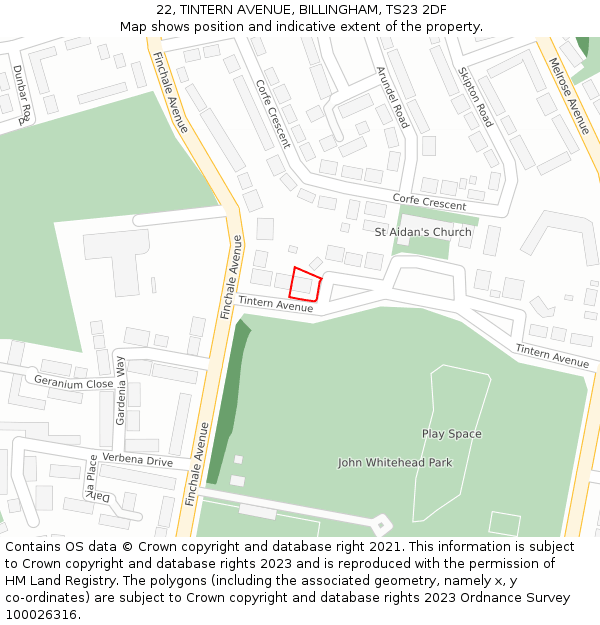 22, TINTERN AVENUE, BILLINGHAM, TS23 2DF: Location map and indicative extent of plot