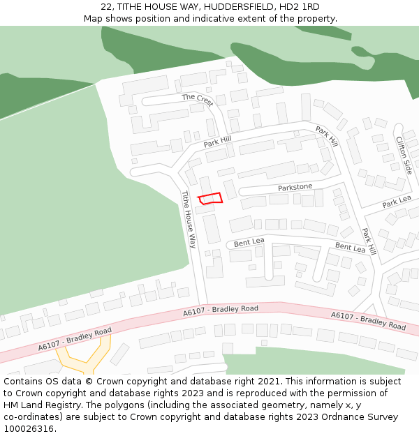 22, TITHE HOUSE WAY, HUDDERSFIELD, HD2 1RD: Location map and indicative extent of plot