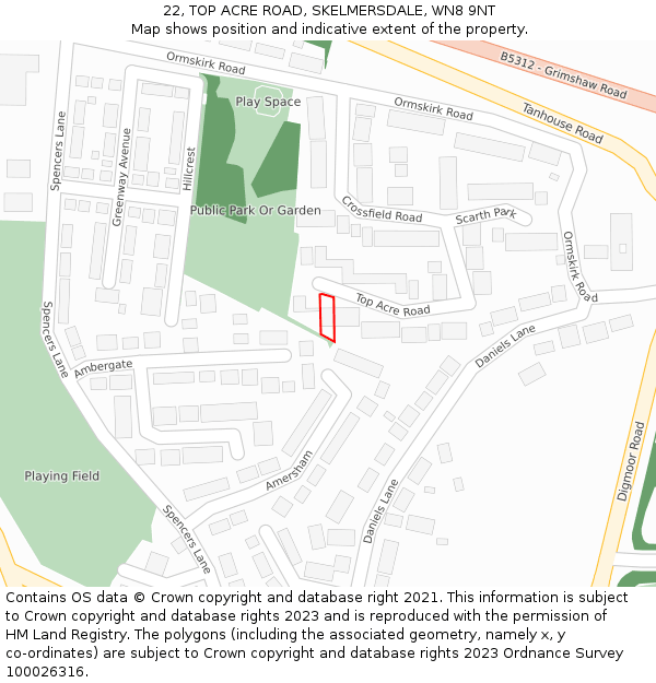 22, TOP ACRE ROAD, SKELMERSDALE, WN8 9NT: Location map and indicative extent of plot
