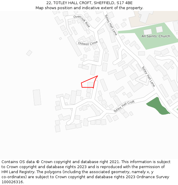 22, TOTLEY HALL CROFT, SHEFFIELD, S17 4BE: Location map and indicative extent of plot