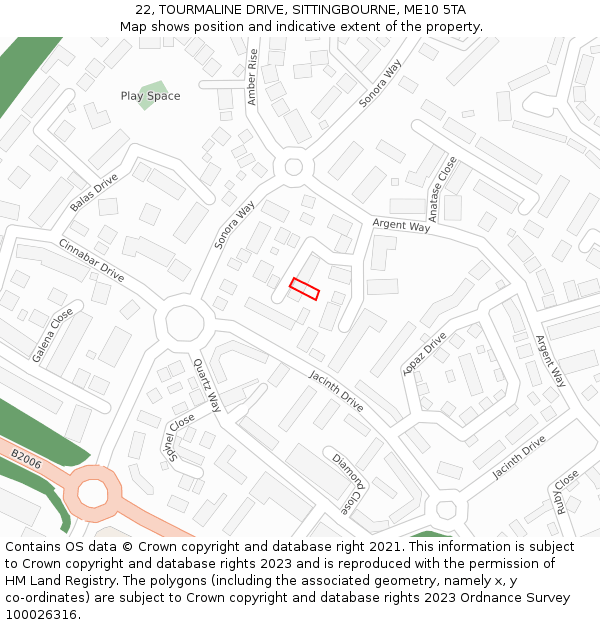 22, TOURMALINE DRIVE, SITTINGBOURNE, ME10 5TA: Location map and indicative extent of plot