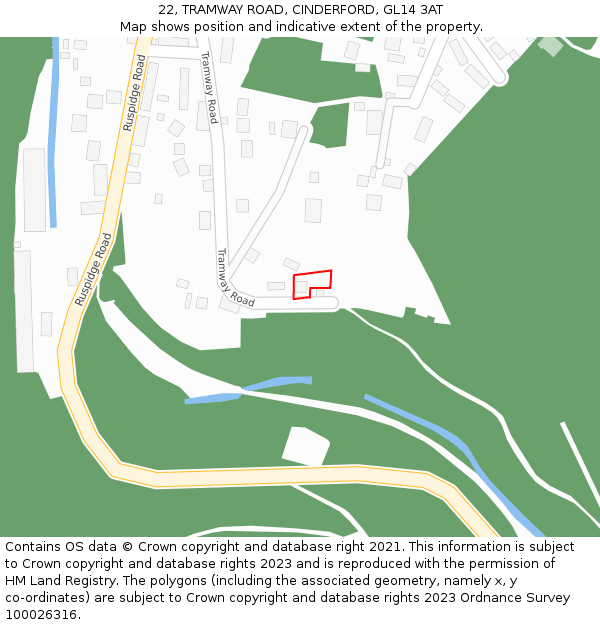 22, TRAMWAY ROAD, CINDERFORD, GL14 3AT: Location map and indicative extent of plot