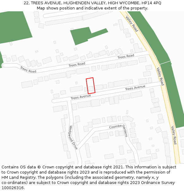 22, TREES AVENUE, HUGHENDEN VALLEY, HIGH WYCOMBE, HP14 4PQ: Location map and indicative extent of plot