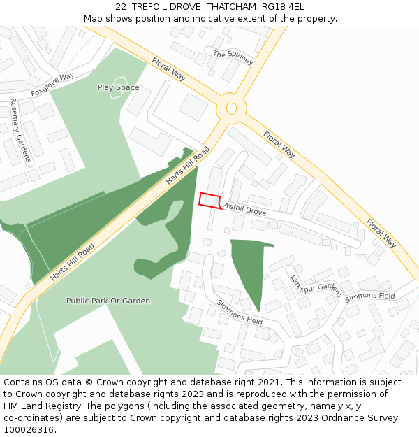 22, TREFOIL DROVE, THATCHAM, RG18 4EL: Location map and indicative extent of plot