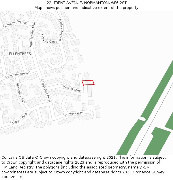 22, TRENT AVENUE, NORMANTON, WF6 2ST: Location map and indicative extent of plot