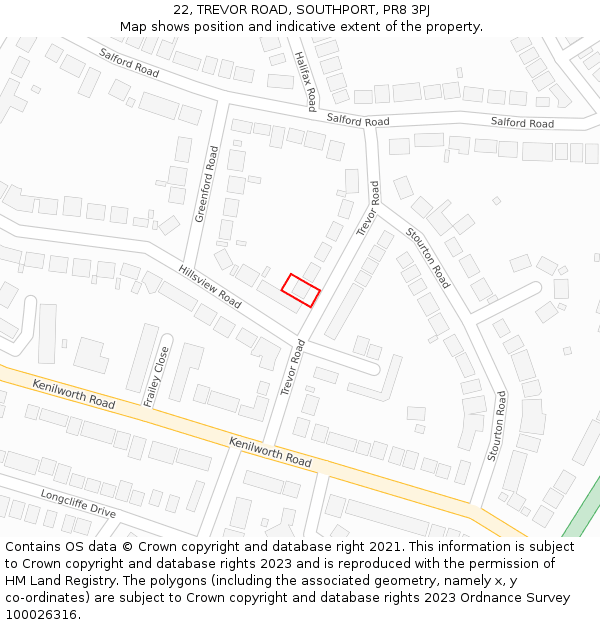 22, TREVOR ROAD, SOUTHPORT, PR8 3PJ: Location map and indicative extent of plot