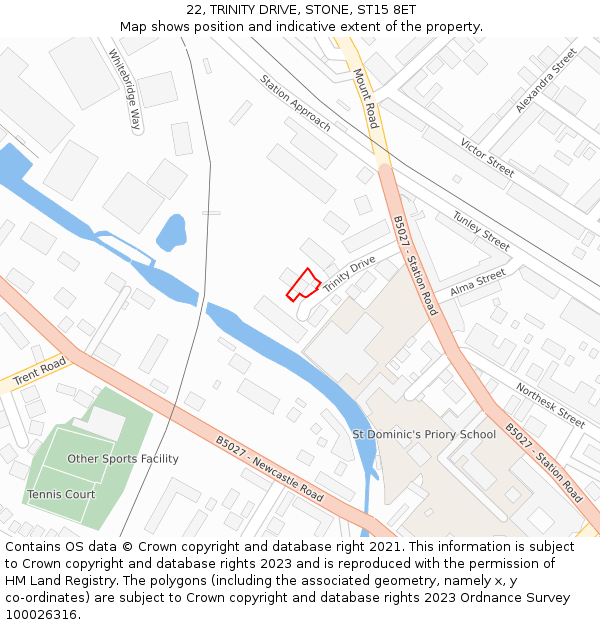 22, TRINITY DRIVE, STONE, ST15 8ET: Location map and indicative extent of plot