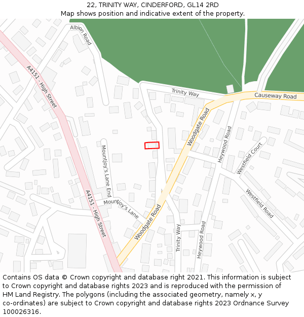 22, TRINITY WAY, CINDERFORD, GL14 2RD: Location map and indicative extent of plot