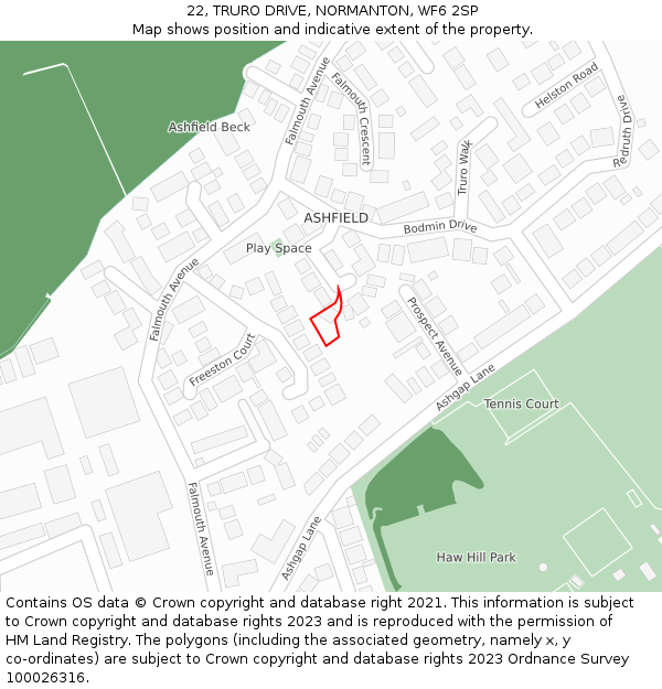 22, TRURO DRIVE, NORMANTON, WF6 2SP: Location map and indicative extent of plot