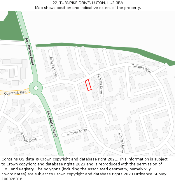 22, TURNPIKE DRIVE, LUTON, LU3 3RA: Location map and indicative extent of plot