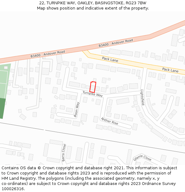 22, TURNPIKE WAY, OAKLEY, BASINGSTOKE, RG23 7BW: Location map and indicative extent of plot