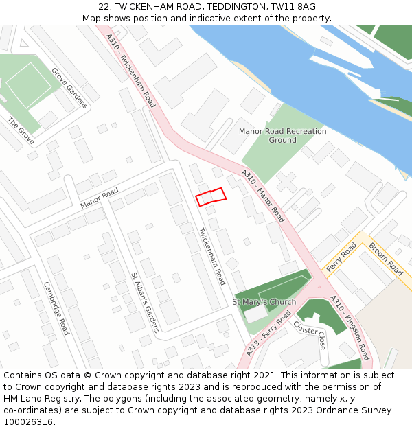 22, TWICKENHAM ROAD, TEDDINGTON, TW11 8AG: Location map and indicative extent of plot