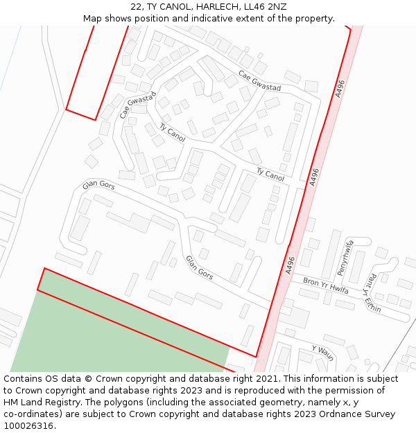 22, TY CANOL, HARLECH, LL46 2NZ: Location map and indicative extent of plot