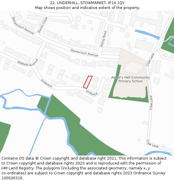 22, UNDERHILL, STOWMARKET, IP14 1QY: Location map and indicative extent of plot