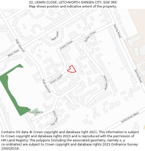 22, UNWIN CLOSE, LETCHWORTH GARDEN CITY, SG6 3RS: Location map and indicative extent of plot