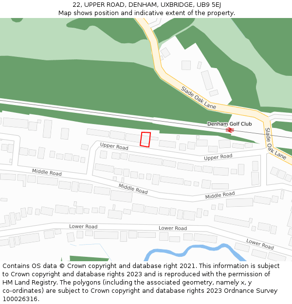 22, UPPER ROAD, DENHAM, UXBRIDGE, UB9 5EJ: Location map and indicative extent of plot
