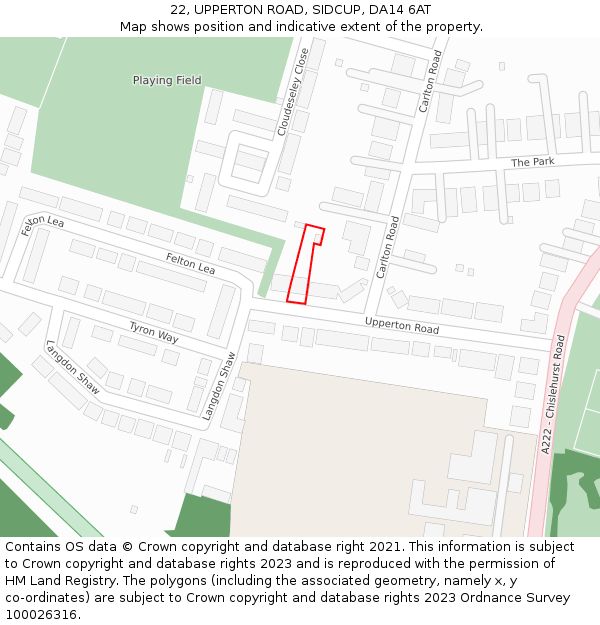 22, UPPERTON ROAD, SIDCUP, DA14 6AT: Location map and indicative extent of plot