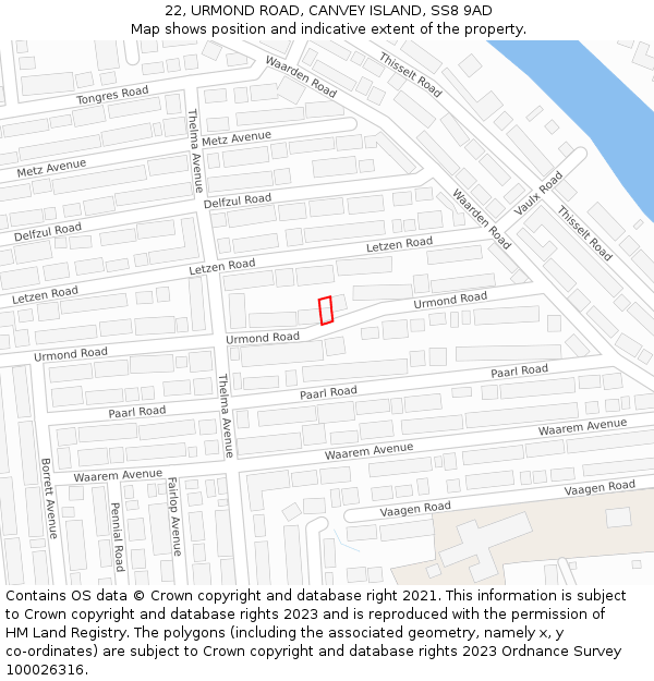 22, URMOND ROAD, CANVEY ISLAND, SS8 9AD: Location map and indicative extent of plot