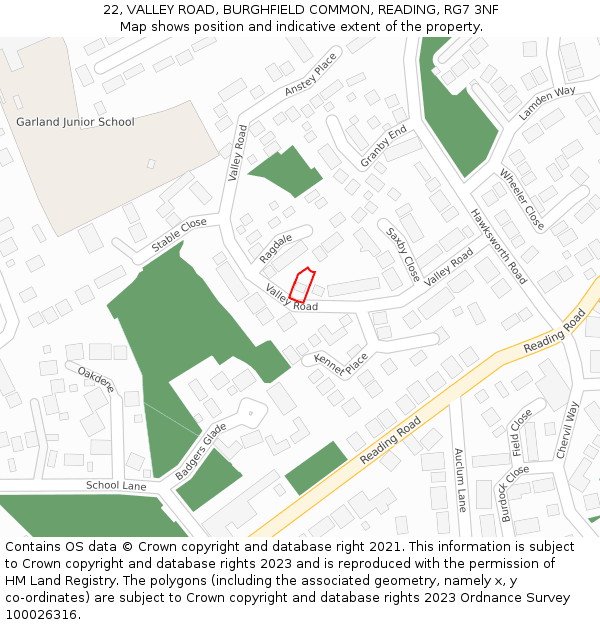 22, VALLEY ROAD, BURGHFIELD COMMON, READING, RG7 3NF: Location map and indicative extent of plot