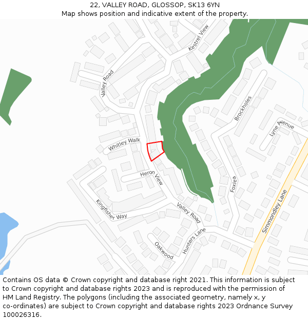 22, VALLEY ROAD, GLOSSOP, SK13 6YN: Location map and indicative extent of plot