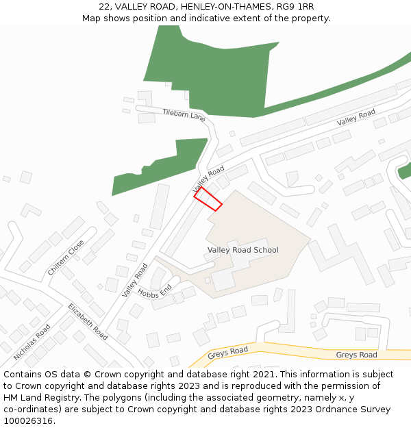 22, VALLEY ROAD, HENLEY-ON-THAMES, RG9 1RR: Location map and indicative extent of plot