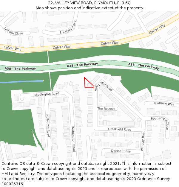 22, VALLEY VIEW ROAD, PLYMOUTH, PL3 6QJ: Location map and indicative extent of plot