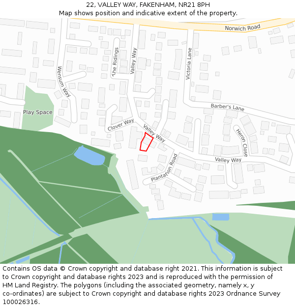 22, VALLEY WAY, FAKENHAM, NR21 8PH: Location map and indicative extent of plot