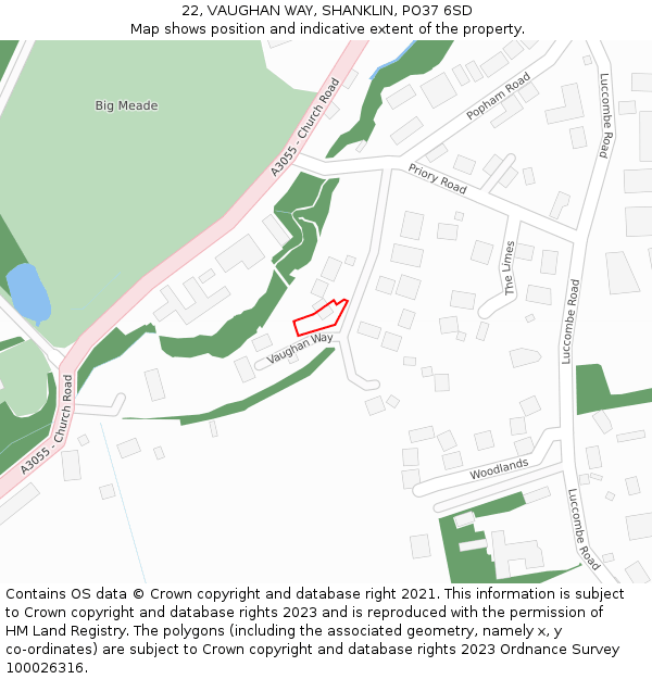 22, VAUGHAN WAY, SHANKLIN, PO37 6SD: Location map and indicative extent of plot