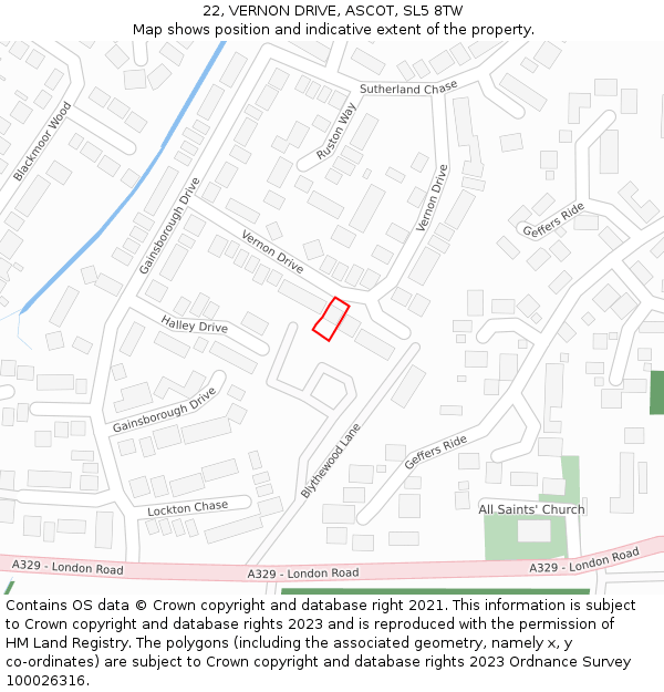 22, VERNON DRIVE, ASCOT, SL5 8TW: Location map and indicative extent of plot