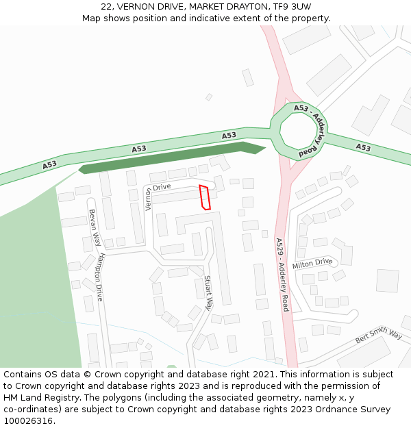 22, VERNON DRIVE, MARKET DRAYTON, TF9 3UW: Location map and indicative extent of plot